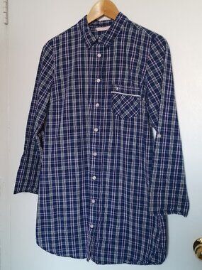 Victoria's Secret Womens' Boyfriend Style Blue Plaid Sleep Shirt, Size S